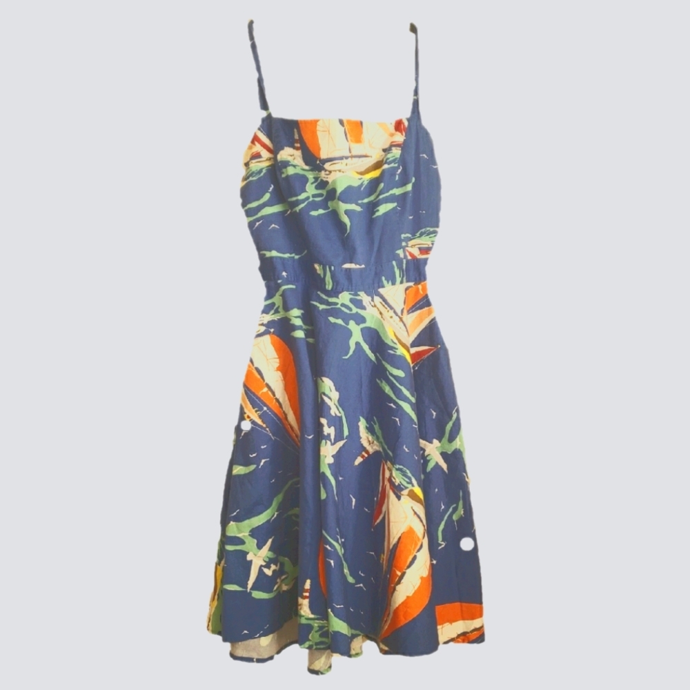Sailboat and Gul Summer Neck Tie A Line Dress